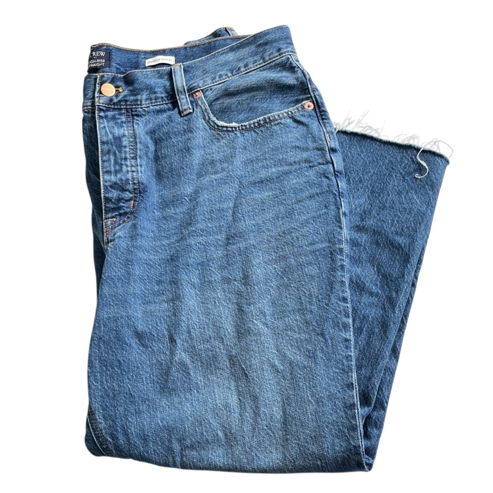 J Crew Factory Premium Edition High Rise Straight Leg Jeans Raw Hem Size 34P - Picture 9 of 9